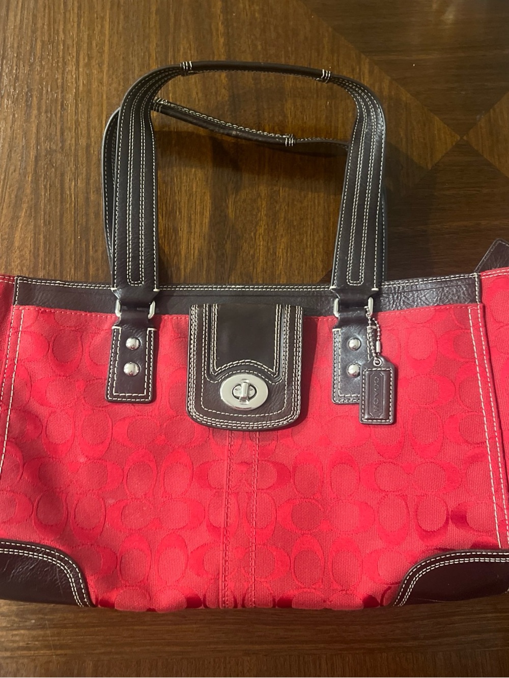 Vintage Y2K Coach Hamptons red signature Carryall Sat… - Gem
